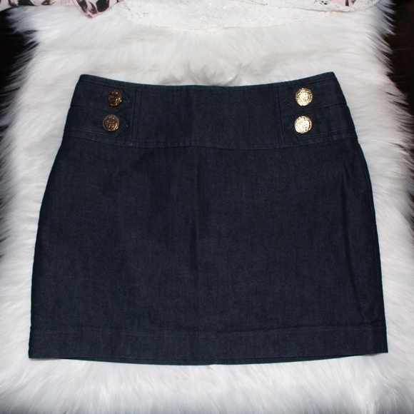 Express, dark blue jean mini skirt with gold buttons - Picture 1 of 5